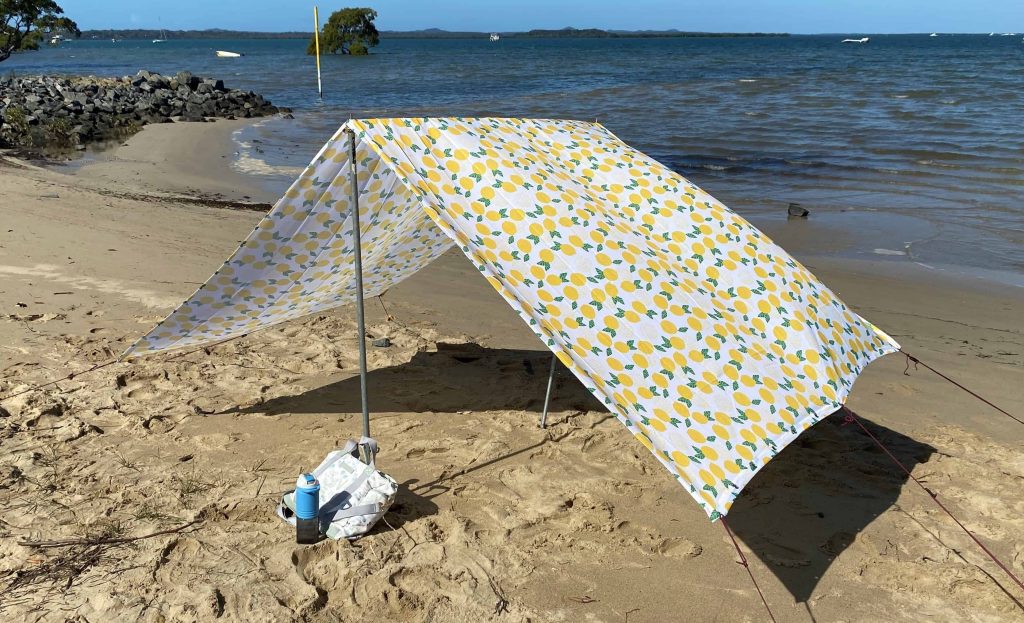 diy beach shade - a basic tent setup on beach